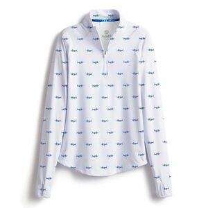 Scales White Long-Sleeve Quarter-Zip Tee with Blue Fish Print